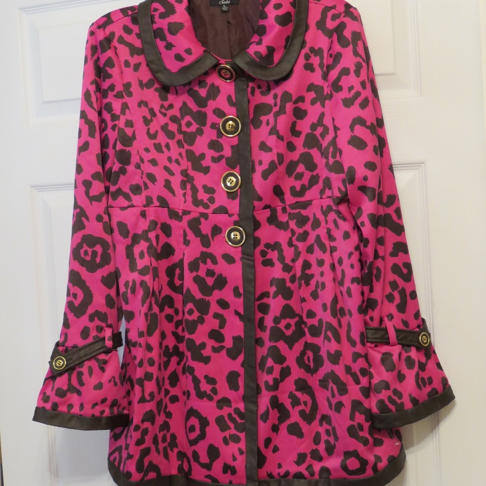 Bright Pink w/ Animal Print - Leather Trim - Lg